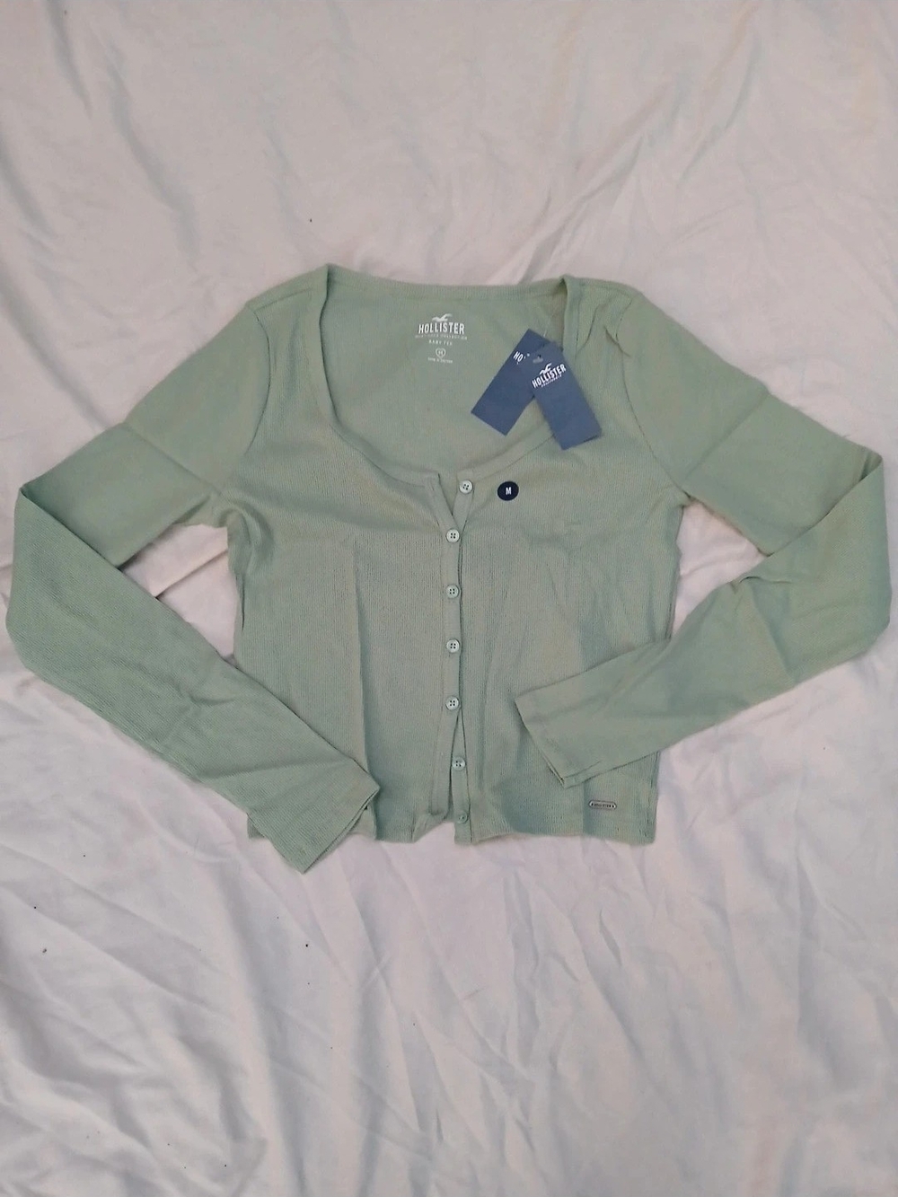 Hollister Light Sage Green Ribbed Button-Up Cardigan